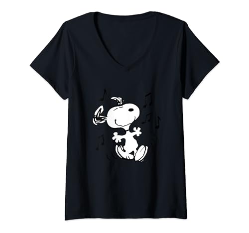 Damen Peanuts - Snoopy Dancing T-Shirt mit V-Ausschnitt von Peanuts