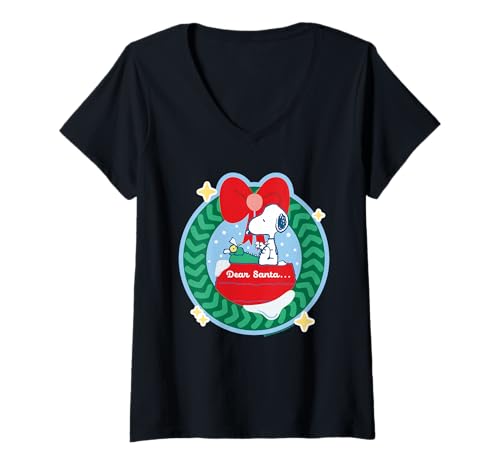 Damen Peanuts Snoopy Dear Santa, Weihnachts-Beagle-Comic, im Retro-Look T-Shirt mit V-Ausschnitt von Peanuts