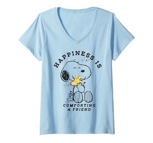 Damen Peanuts - Snoopy Happiness Is, Comforting A Friend T-Shirt mit V-Ausschnitt von Peanuts