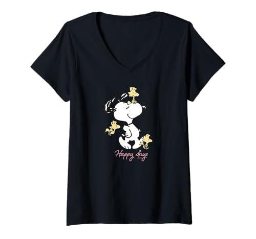 Damen Peanuts - Snoopy Happy Days T-Shirt mit V-Ausschnitt von Peanuts