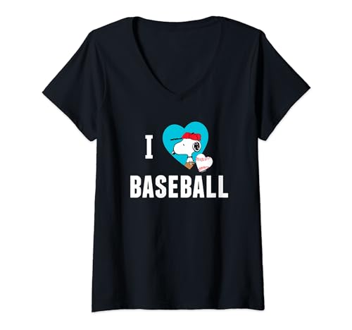 Damen Peanuts - Snoopy I Love Baseball T-Shirt mit V-Ausschnitt von Peanuts