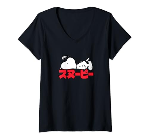 Damen Peanuts - Snoopy Kanji T-Shirt mit V-Ausschnitt von Peanuts