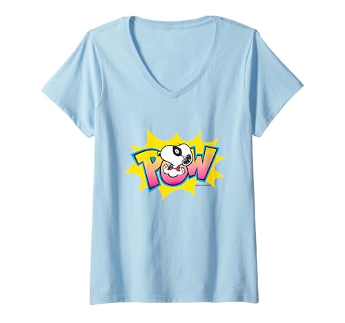 Damen Peanuts Snoopy Masked Pow Superheld Caped Beagle Comic LOL T-Shirt mit V-Ausschnitt von Peanuts
