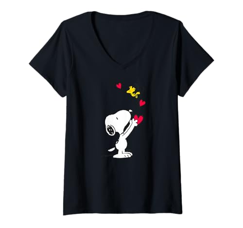 Damen Peanuts - Snoopy Mein Herz ist bei Dir rot T-Shirt mit V-Ausschnitt von Peanuts