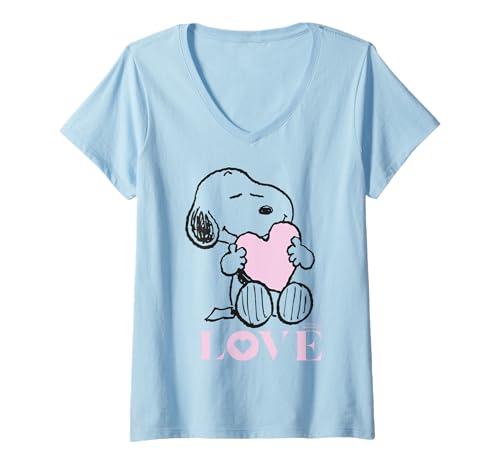 Damen Peanuts - Snoopy Mein Herz ist rosa T-Shirt mit V-Ausschnitt von Peanuts