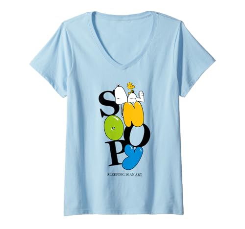 Damen Peanuts - Snoopy Sleeping is an Art T-Shirt mit V-Ausschnitt von Peanuts