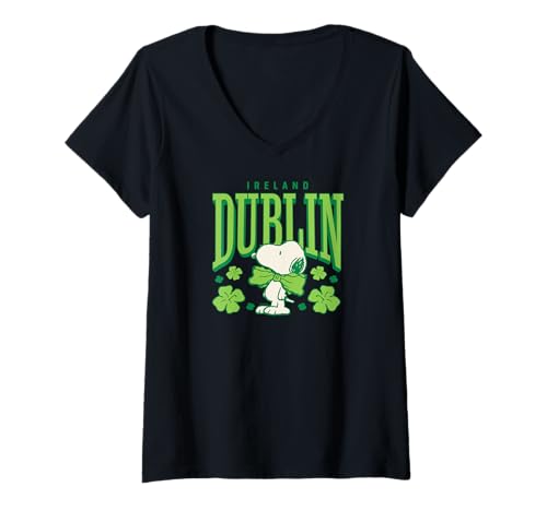 Damen Peanuts - Snoopy St. Patrick's Day Dublin Irland T-Shirt mit V-Ausschnitt von Peanuts