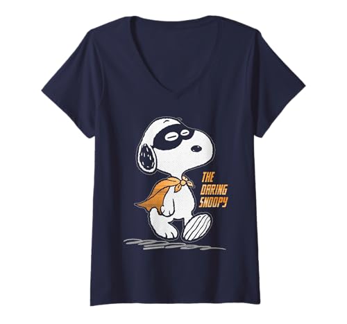 Damen Peanuts Snoopy The Daring Superhero Retro Cartoon 80er 90er Jahre T-Shirt mit V-Ausschnitt von Peanuts
