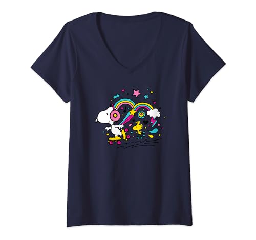 Damen Peanuts - Snoopy Woodstock T-Shirt mit V-Ausschnitt von Peanuts