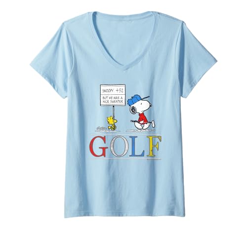 Damen Peanuts Snoopy Woodstock Vintage Lustiger Golfpullover T-Shirt mit V-Ausschnitt von Peanuts