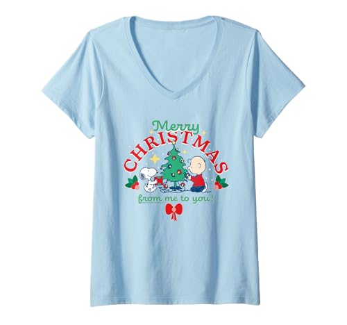 Damen Peanuts Snoopy Xmas Charlie Brown Weihnachtsbaumgeschenke T-Shirt mit V-Ausschnitt von Peanuts