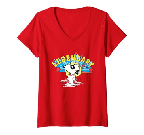 Damen Peanuts Snoopy maskierter legendärer Superheld mit Umhang LOL Beagle T-Shirt mit V-Ausschnitt von Peanuts