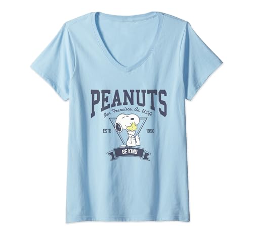 Damen Peanuts Snoopy und Woodstock San Francisco Seid nett T-Shirt mit V-Ausschnitt von Peanuts
