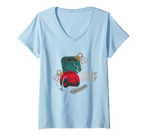 Damen Peanuts Weihnachtskugel Charlie Brown Good Grief Sparkle Design T-Shirt mit V-Ausschnitt von Peanuts