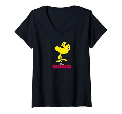 Damen Peanuts - Woodstock Cool All Good T-Shirt mit V-Ausschnitt von Peanuts