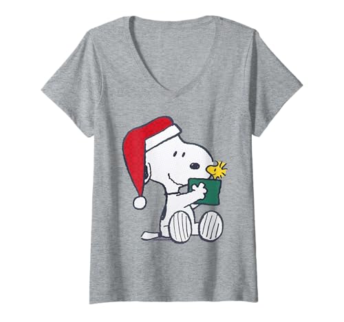Damen Peanuts Woodstock Snoopy Xmas Retro Geschenk Vintage 80er 90er Jahre T-Shirt mit V-Ausschnitt von Peanuts