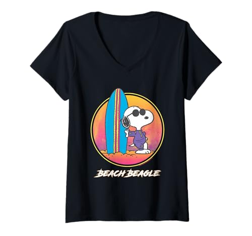 Damen Peanuts Snoopy Miami Beach Disco Sommer Surf Aloha Sports T-Shirt mit V-Ausschnitt von Peanuts