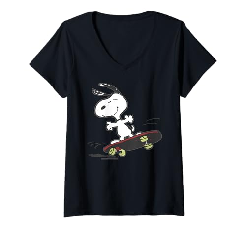 Damen Peanuts Snoopy Skater 90er Skateboard Epic Deck Ironic Street T-Shirt mit V-Ausschnitt von Peanuts