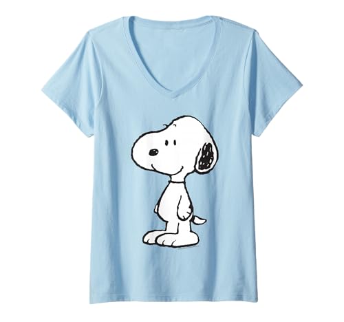 Damen Peanuts Retro Snoopy Vintage 80er 90er Old School Geek Chic T-Shirt mit V-Ausschnitt von Peanuts