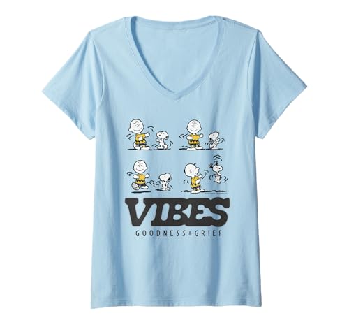 Damen Peanuts Snoopy Charlie Brown Vibes Dancing Beagle, lustiger Retro-Look T-Shirt mit V-Ausschnitt von Peanuts