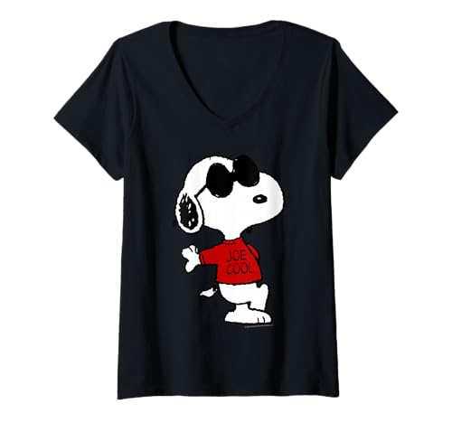 Damen Peanuts Snoopy Joe Cool Old School Comic Geek Retro 80er 90er Jahre T-Shirt mit V-Ausschnitt von Peanuts
