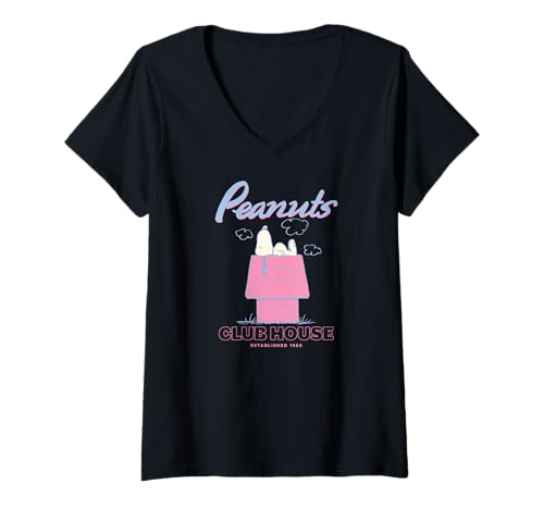 Damen Snoopy Peanuts Club House Pastell Design T-Shirt mit V-Ausschnitt von Peanuts