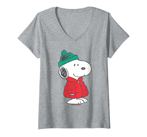 Damen Peanuts Snoopy Merry Xmas Beagle Winter Retro Vibes Classic T-Shirt mit V-Ausschnitt von Peanuts