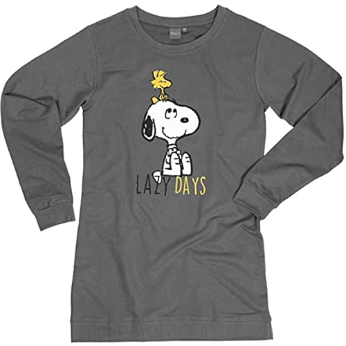 Peanuts The Snoopy – Lazy Days Damen Nachthemd Schlafshirt Pyjama Langarm Oberteil Grau Gr. L von Peanuts