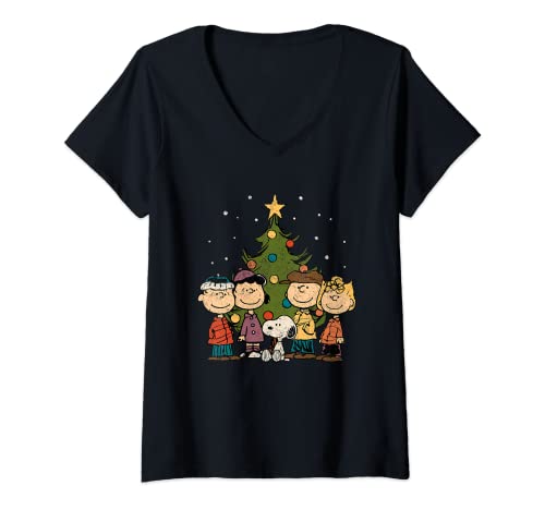 Peanuts - Damen Peanuts-Weihnachten-Frauen-T-Shirt Schwarz V-Ausschnitt S von Peanuts