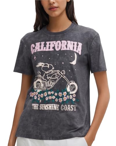 Peanuts Snoopy Damen-T-Shirts mit Grafik, Snoopy Charlie Brown Woodstock, Rundhalsausschnitt, kurzärmelig, für Damen, Größen S-XL, Stone Wash Snoopy, Groß von Peanuts