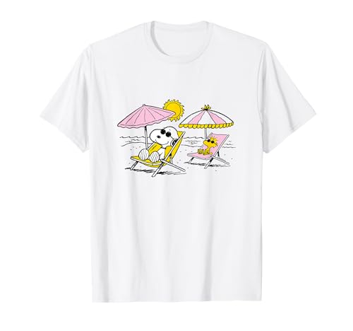 Peanuts - Erdnüsse T-Shirt Snoopy & Woodstock Beach Cartoon Unisex Erwachsene und Kinder Weiß Small Klassisch Sommer Freizeit von Peanuts