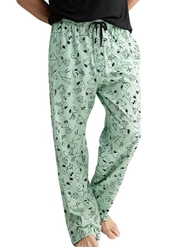 Peanuts Snoopy Herren-Pyjamahose mit Allover-Print, Snoopy-Grün, Größe L von Peanuts