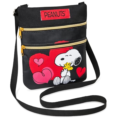 Peanuts Snoopy Umhängetasche Damen, Schultertasche mit Verstellbarem Gurt (Schwarz, 24x20x0.5cm) von Peanuts