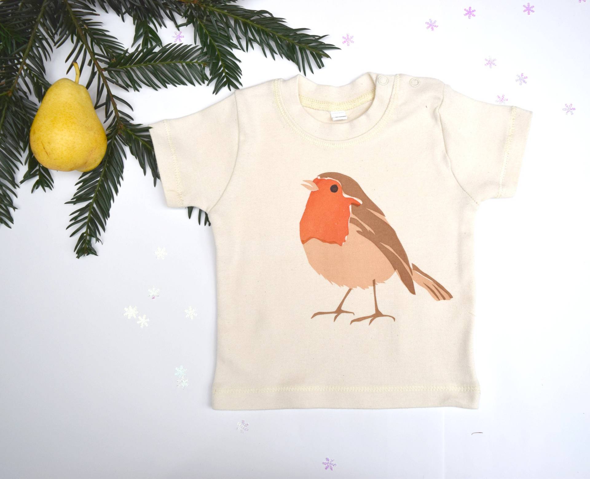 Baby T-Shirt Aus Bio-Baumwolle Mit Rotkehlchen | Handgedruckt in Wales Weich & Umweltfreundlich Unisex Geschenk Lieferzeit 3-24 Monate von PearPrint