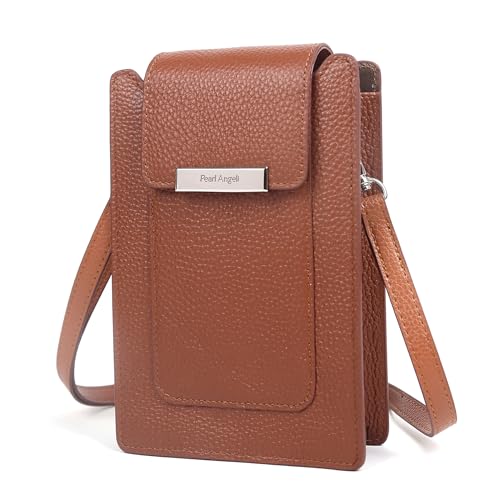 Pearl Angeli Echtes Leder Handy Umhängetasche Handytasche Damen RFID Schutz Kleine Crossbody Tasche (Braun) von Pearl Angeli