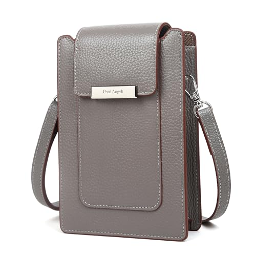 Pearl Angeli Echtes Leder Handy Umhängetasche Handytasche Damen RFID Schutz Kleine Crossbody Tasche (Grau) von Pearl Angeli