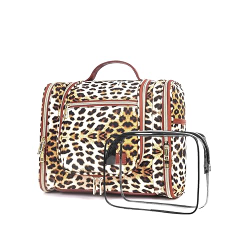 Reise-Kulturbeutel zum Aufhängen für Damen und Herren, wasserabweisend, Kosmetik-Make-up-Tasche, Kulturbeutel in voller Größe, mit Haken zum Aufhängen,Reine Baumwolle(Leopard Schwarz) von Pearl Angeli