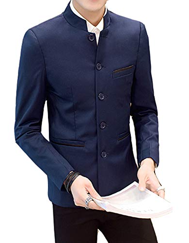 Pearl's Gohill Herren Chinesische Tunika Anzüge Mandarinenkragen formelle Jacke Slim Fit Front Knopf Blazer Traditionelle Uniform Bräutigam Kleid, Navy, M von Pearl's