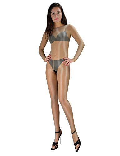 Pearl And Poseidon Miranda Glossy Long Sleeve Crotchless Bodystocking -XL-Suntan von Pearl & Poseidon