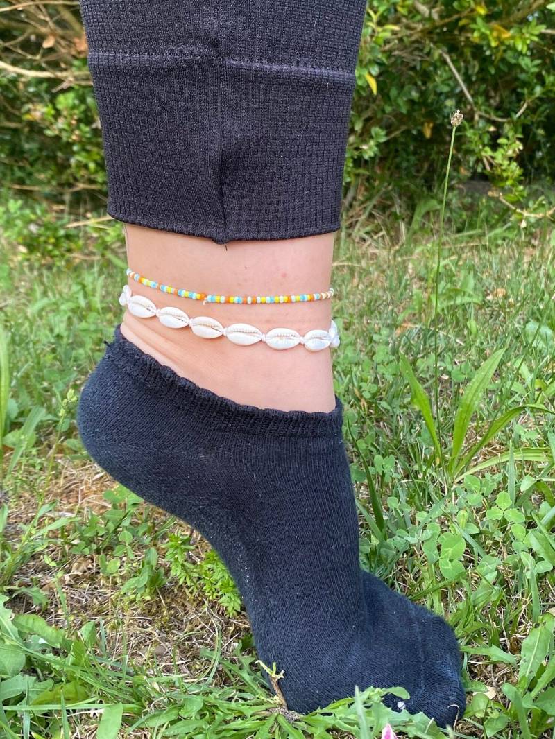 Fußkettchen Bunt | Boho-stil Perlen-Fußkettchen Mit Gummiband von PearlArtJewellery