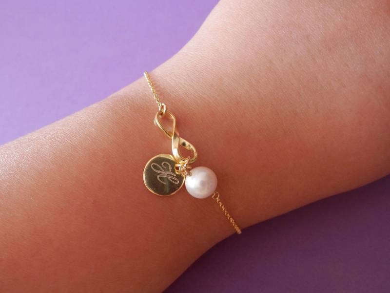Brautjungfer Armband Geschenk Silber Infinity Gold Unendlichkeit Erste Personalisierte Perle von PearlDazzle