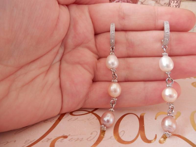 Lange Baumeln Perle Ohrring Jacke-Lange Ohrringe Jacke-Perle Ohrringe-Rosa Ohrringe-Clover Ohr Jacken-Lange Ohrring-Eake7 von PearlDazzle