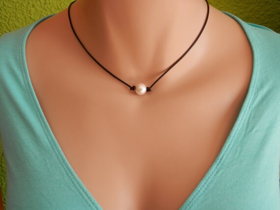 Perlenkette, Lederkette, Weiße Perle von PearlDazzle