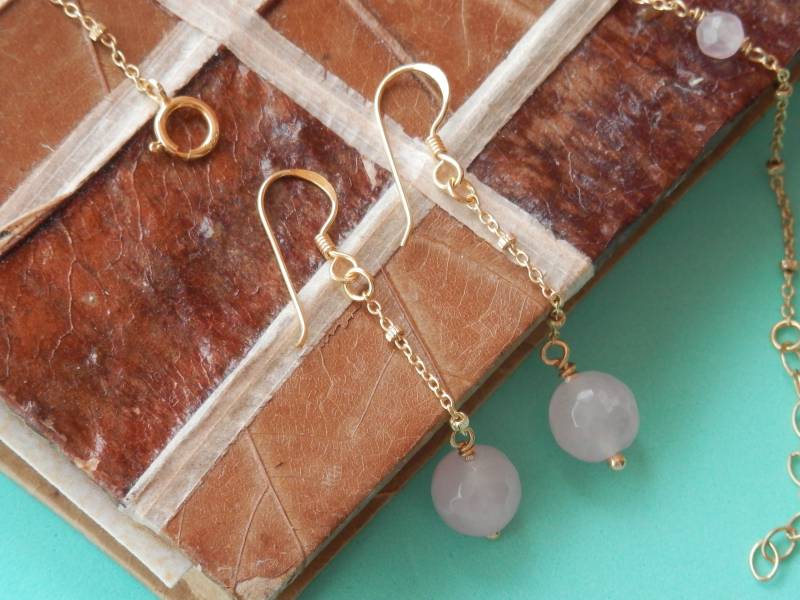 Rosenquarz Ohrringe Silber Brautjungfern Geschenk Schmuck Natur Stein von PearlDazzle