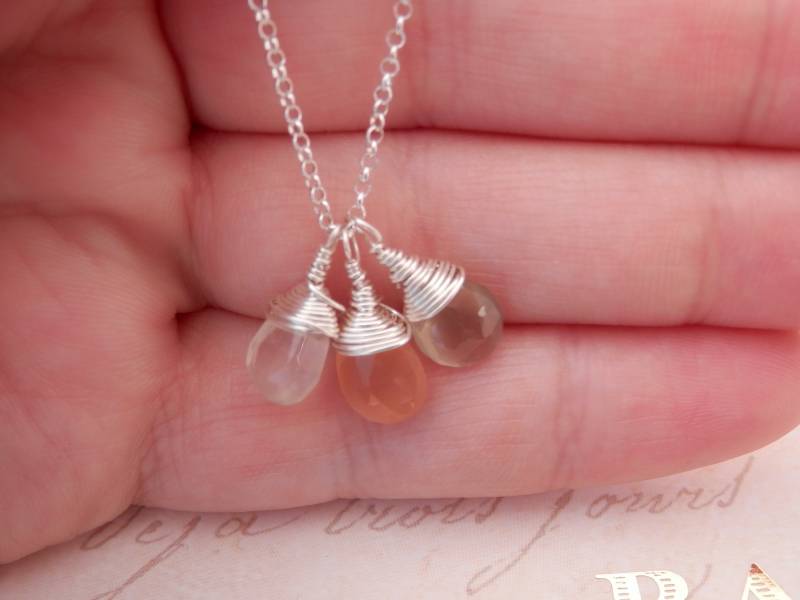 Tropfen Mondstein Halskette | Orange Goldkette Silberdraht Gewickelt Anhänger Echte Mondstein-| Schmuck Herz von PearlDazzle