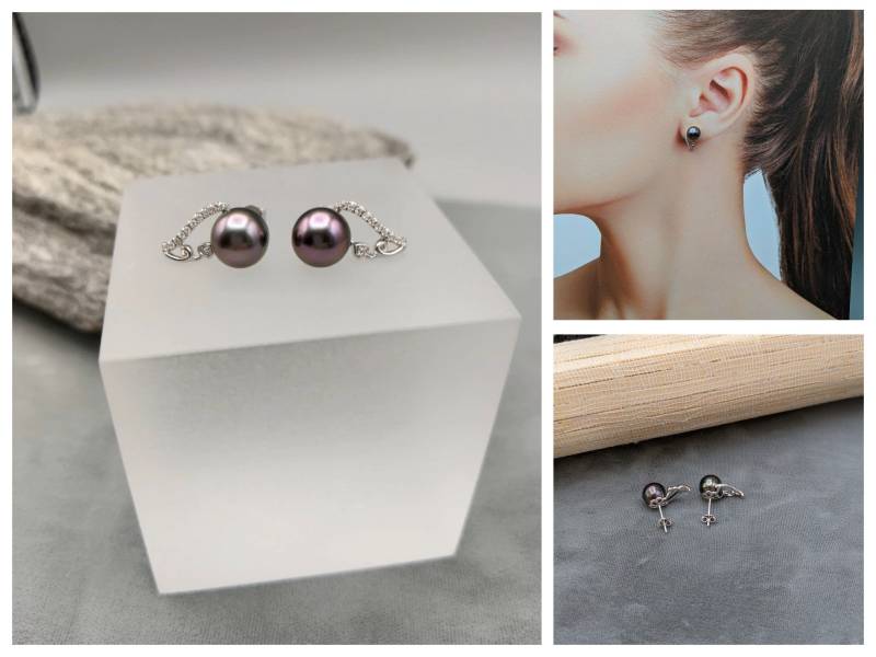 Tahiti Ohrringe - Silber Mit Perlen Kirsch Oberton Farbe Auf Den Natürliche Blattform Design von PearlExporting
