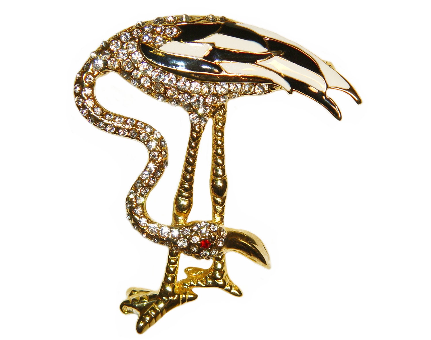 D'orlan Flamingo Brosche, Anstecknadel, Strass Und Emaille, Signiert, Vintage 1980Er Jahre D'orlan Flamingo Brosche, Anstecknadel, Strass Und Emaille, Signiert, Vintage 1980Er Jahre von PearlModern