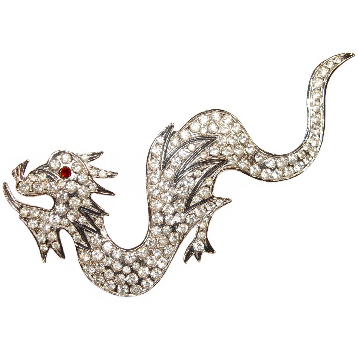 Strass Brosche, Drache, Polcini, Art Deco Stil, Signiert, Vintage 1960Er Jahre Strass Brosche, Drache, Polcini, Art Deco Stil, Signiert, Vintage 1960Er Jahre von PearlModern