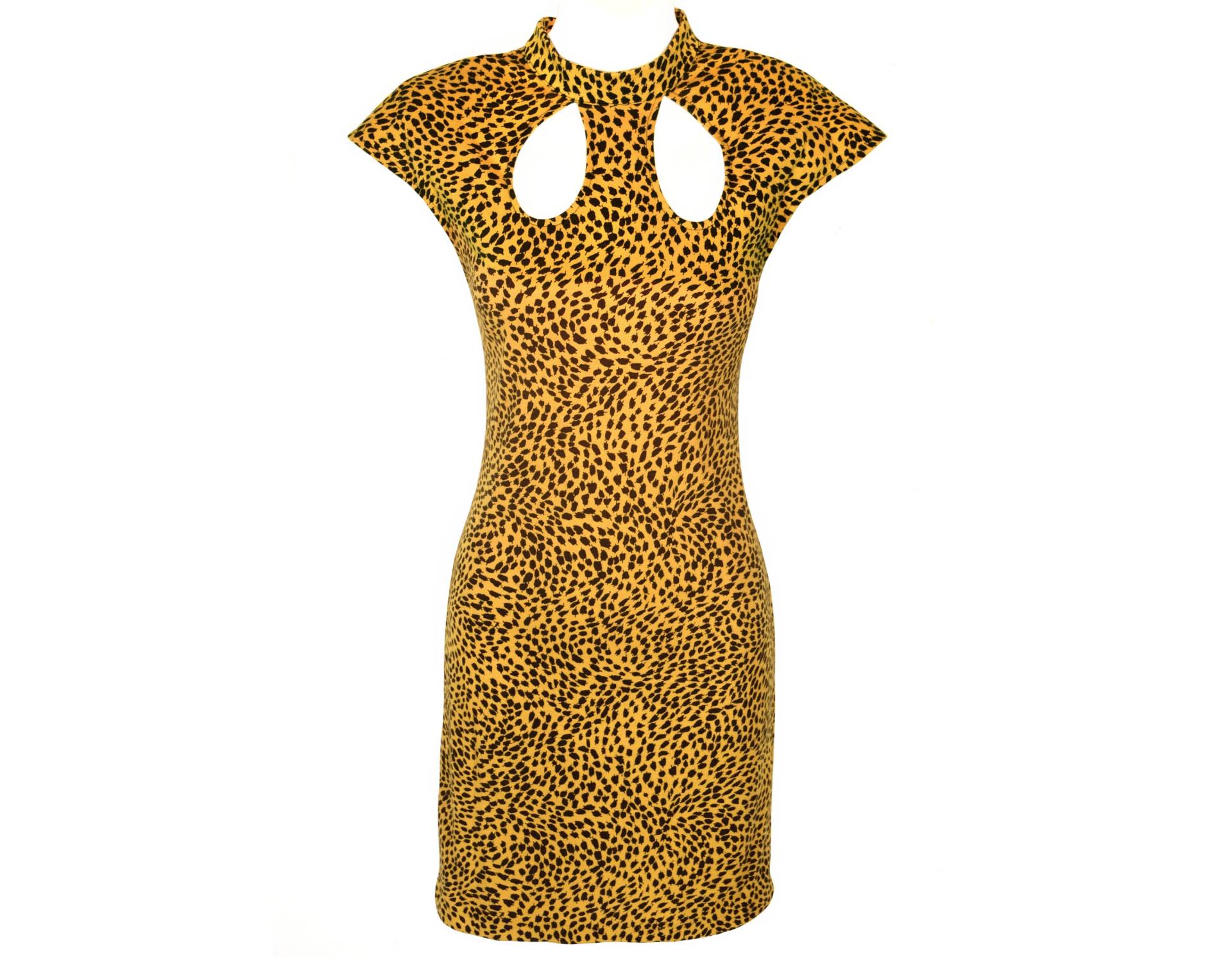 Vintage Kleid, Gelber Leopard Print, Pop Art, Grafikausschnitte, 1980Er Jahre von PearlModern