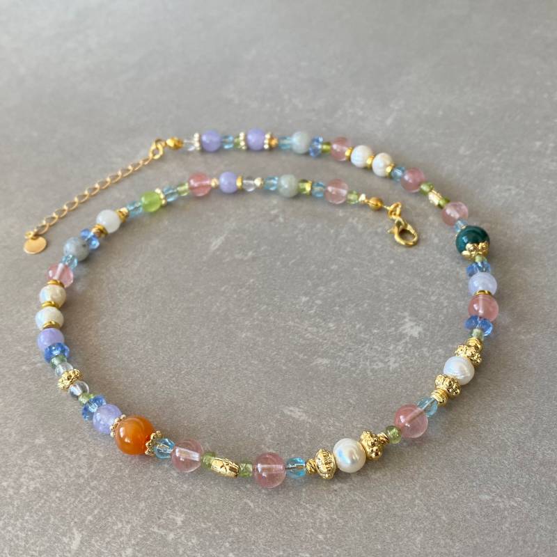 Viele Farben Quarz Perlen Halskette Für Frauen Design Edelstein Ihre Lange Verstellbare Hochwertige Geburtstagsgeschenk Frau von PearlOwn